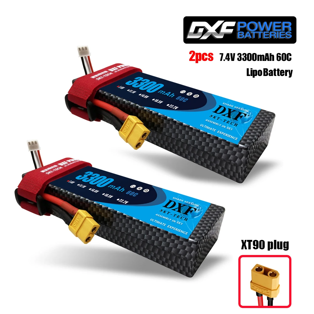 2PCS2S3300hardXT90 2 шт. DXF 7,4 В 3300 мАч 5200 мАч 6500 мАч Lipo аккумулятор жесткий чехол 2S 50C 60C 80C 1/10 1/8 весы для TRX Slash 4x4 RC автомобилей Жесткий Чехол - Цвет: 2PCS2S3300hardXT90