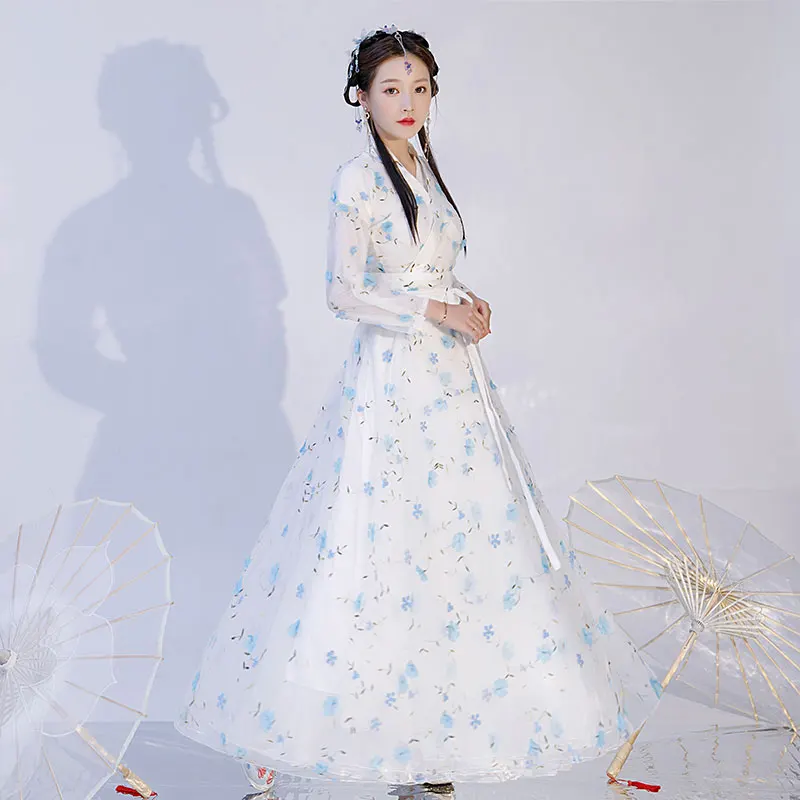 

Ancient Chinese traditional clothing new Hanfu full set girl student dress Hanfu suit women Lace chiffon dress Fairy white skirt
