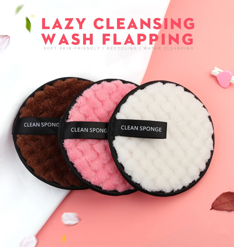 

3 Color Makeup Remover Puff Microfiber Reusable Face Towel Make-up Remover Puff Cotton Double Layer Face Cleaning Pads Tool