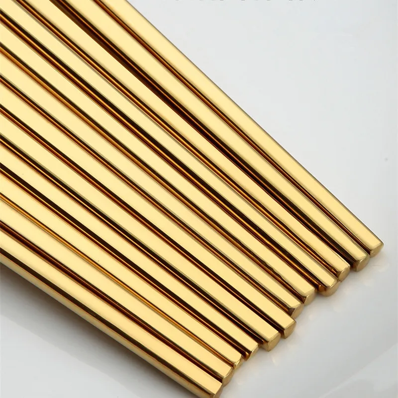 

Stainless Steel Gold Anti-rolling Luxury Square Chopsticks Fortune Chopstick Food Sushi Sticks Tableware Kitchen Accessories