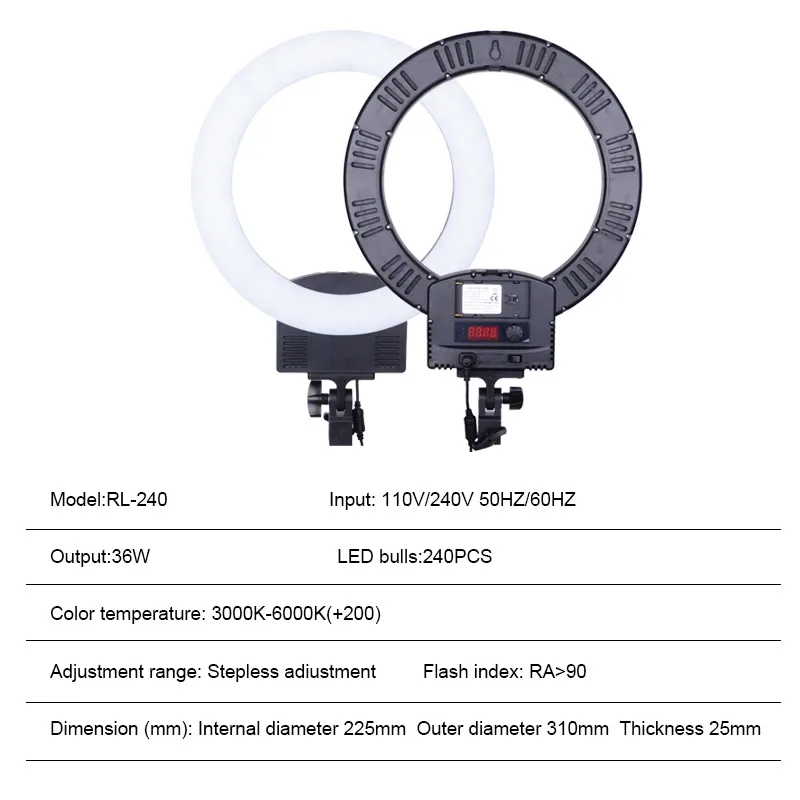 Светодиодный кольцевой светильник для фото и видеосъемки 12 дюймов 36 Вт 3200 5600K