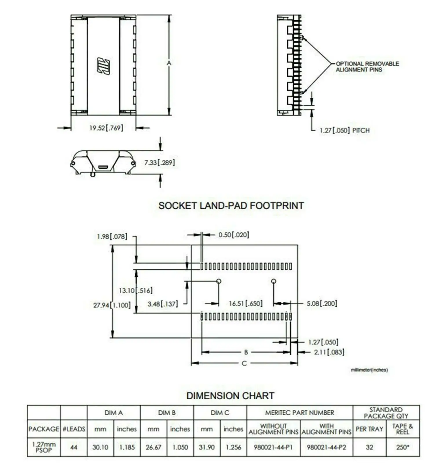 Поверхностное крепление PSOP44 гнездо адаптера Meritec 980021 44 SMD SOP44 чип