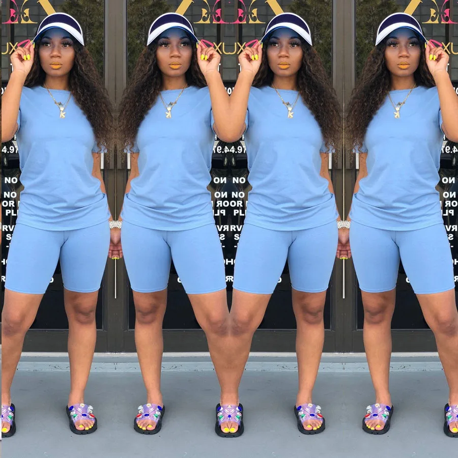 Женский комплект с шортами Повседневная модная однотонная Спортивная футболка и