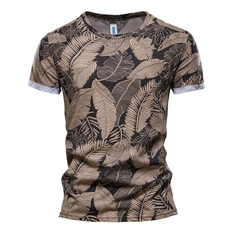

New Casual T-shirt Men's Summer Slim Fit Short-Sleeved Beach T Shirt Men Printed Sports Tip European Size O Neck