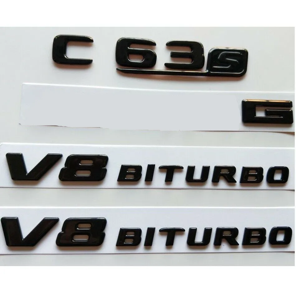 Для Mercedes Benz W205 C205 C63s V8 BITURBO полностью глянцевый черный эмблемы значки|Эмблемы| |