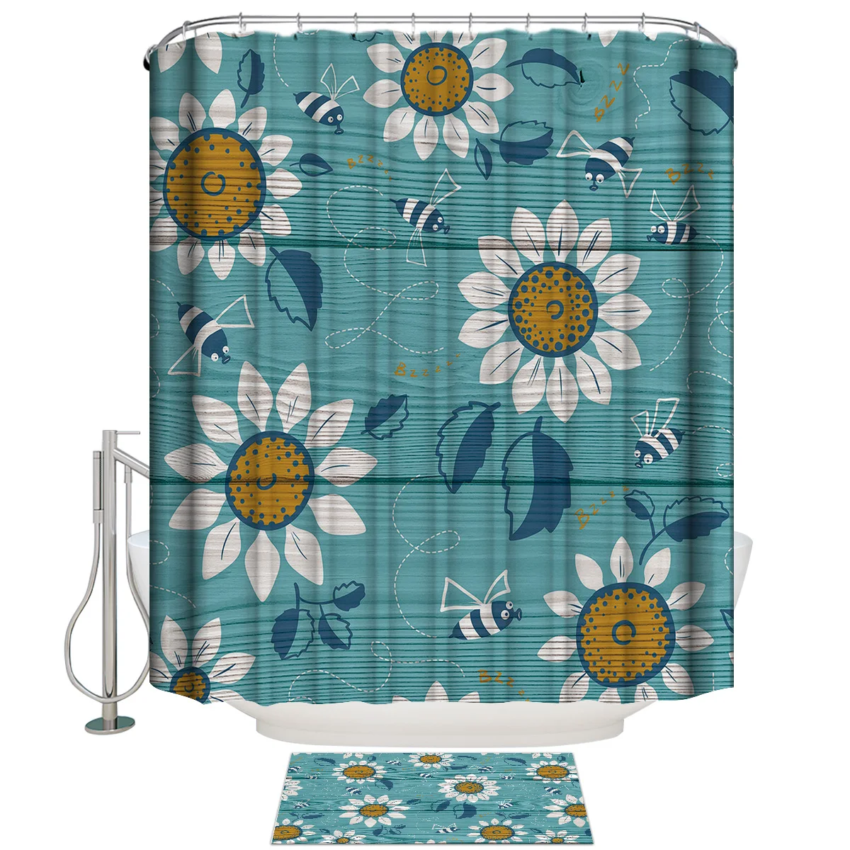 Ретро текстура древесины фон мультфильм белые цветы занавески для душа набор