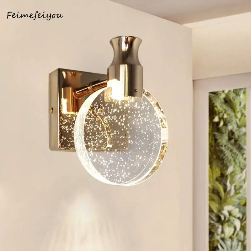 Nordic wall lamp light luxury bedroom bedside crystal lamp living room background wall lamp aisle dressing table mirror lamp