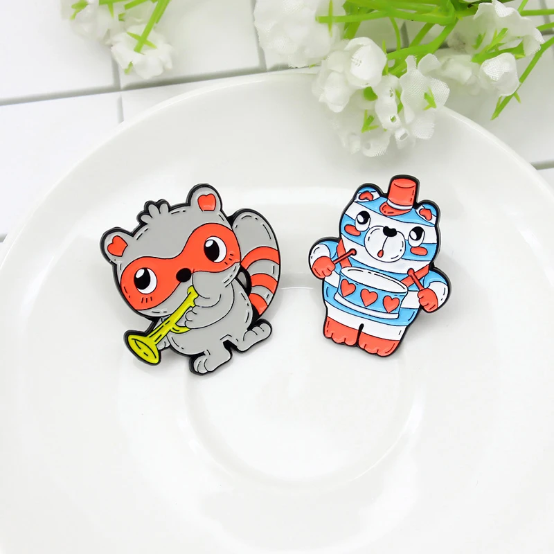 Музыкальные эмалированные булавки GDHY с животными лиса Лев медведь енот изучение