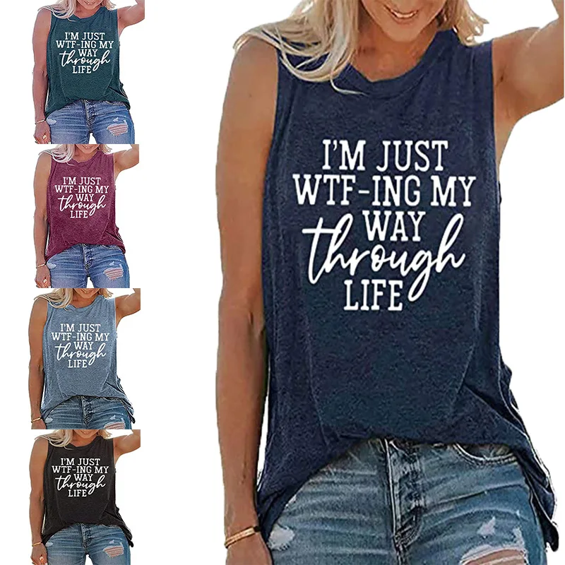 

Новинка, Лидер продаж, майка с надписью ING MY WAYTHROUGH LIFE, футболка без рукавов с круглым вырезом и принтом