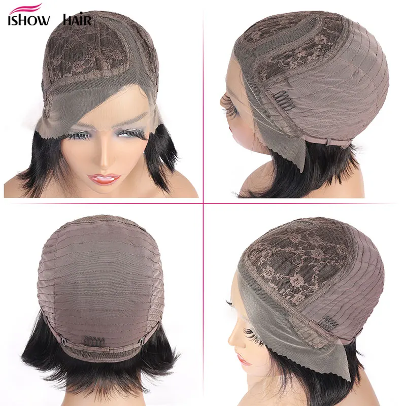 Парик Pixie Cut Ishow Короткие парики для женщин цветные человеческие волосы ed