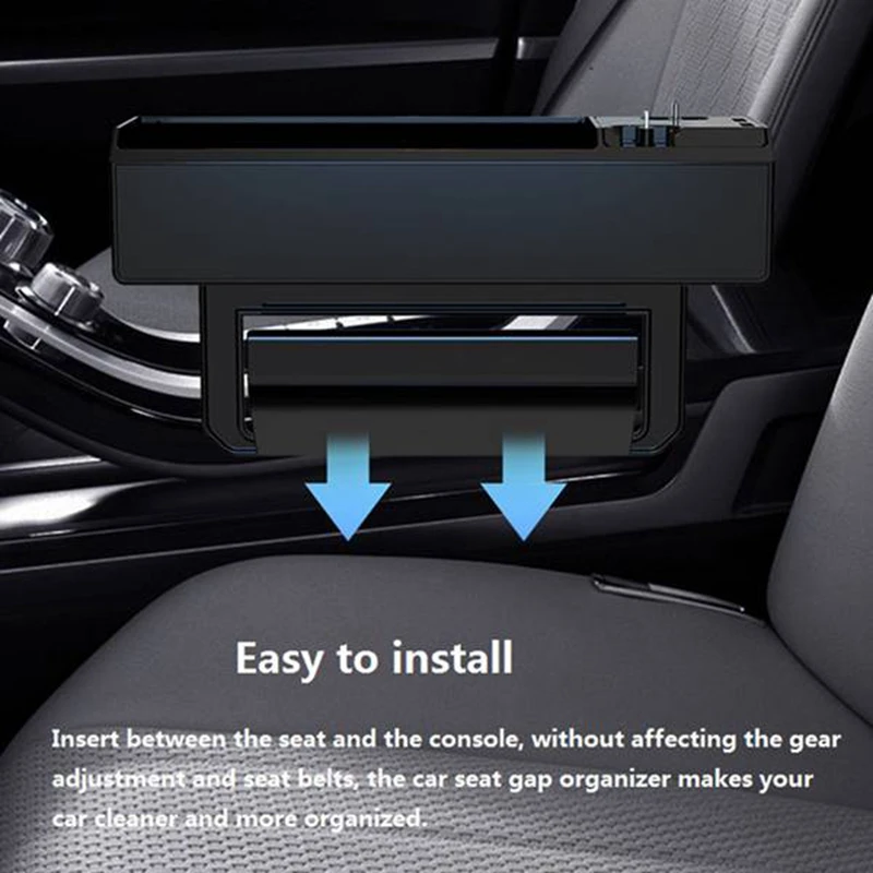 

Car Central Control Seat Pocket Organizer with 2 USB Chargers,Retractable QC3.0 Cables,Multifunctional Seat Space Filler