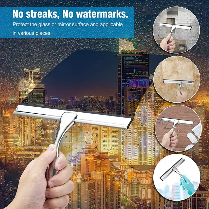 

All-Purpose Shower Squeegee,Premium Stainless Steel Squeegee for Shower Doors,Window Ergonomic Non-Slip Handle,10 Inches