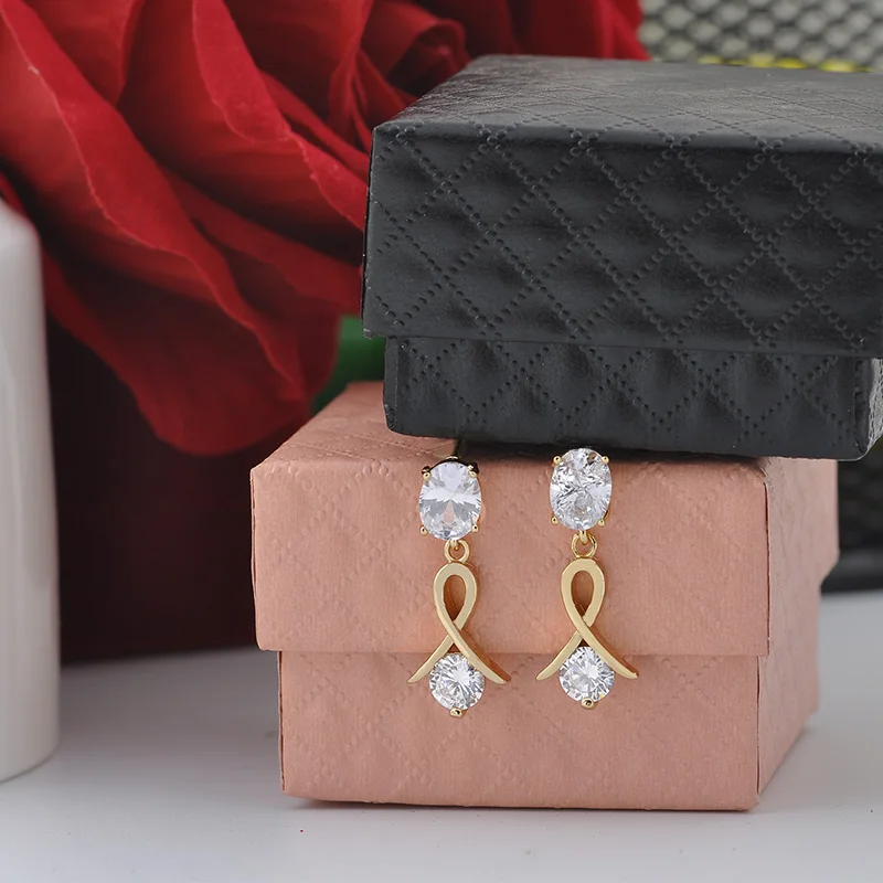 Корейские милые висячие серьги из розового золота с 585 камнями и фианитом