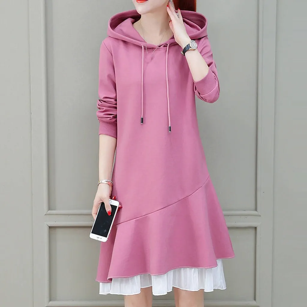 Платье свитер Женская Осенняя мода толстовка поддельный костюм из двух частей с