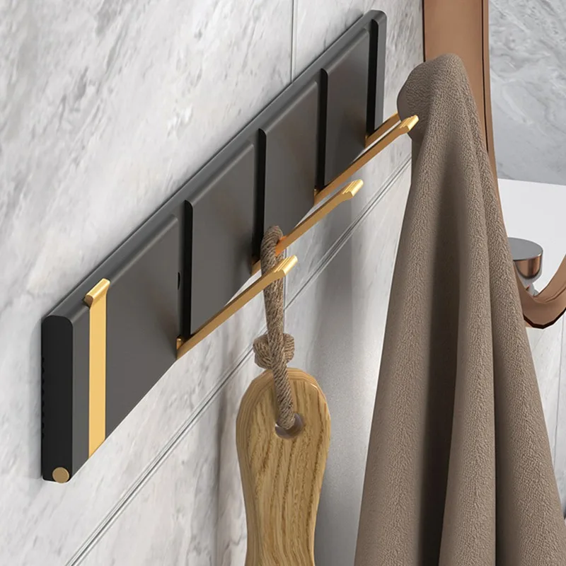 

Folding Towel Hanger 2ways Installation Wall Hooks Coat Clothes Holder for Bathroom Kitchen Bedroom Hallway, Black Gold