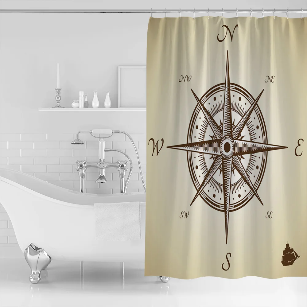 Желтый компас Ретро стиль водонепроницаемая занавеска для душа украшение дома