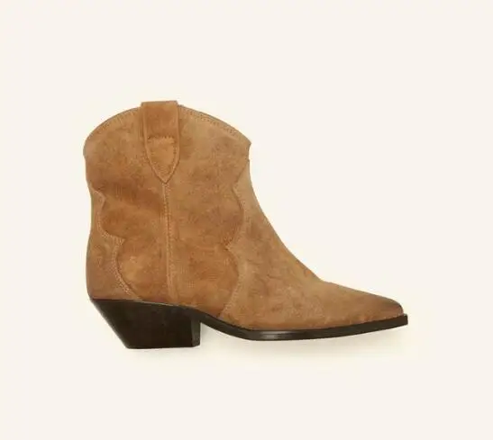 Женские замшевые ботинки из телячьей кожи в ковбойском стиле|Женские