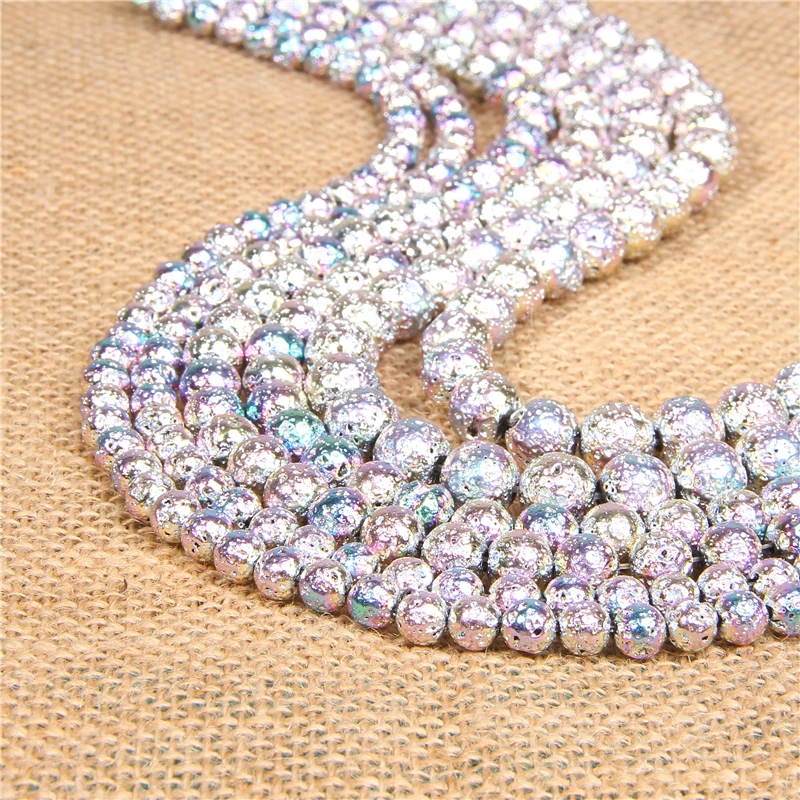 Круглые бусины с натуральным гальваническим вулканическим камнем россыпью 6 8 10