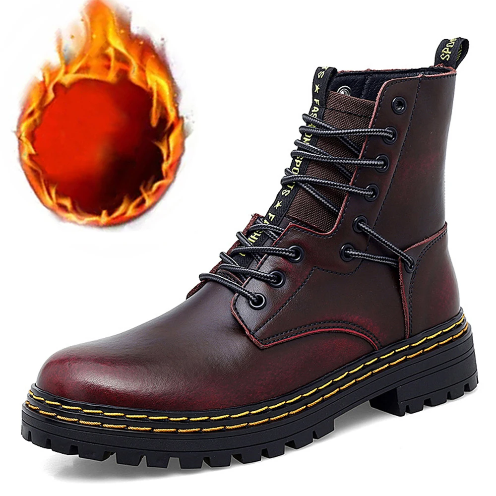 

Autumn Winter Couple's Martin Boots For Men Fashion Trend Round Head Botas Women Plus Cashmere Warm Motorcycle Boots Size 35-46