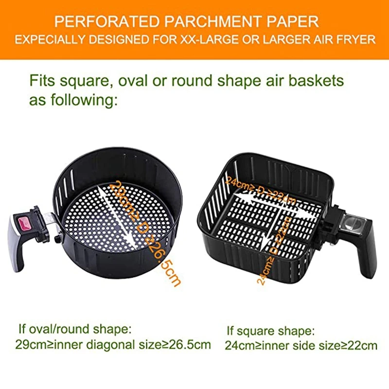 AIR FRYER PARCHMENT PAPER LINERS(9X9 INCH) 100PCS LARGE COMPATIBLE FOR
