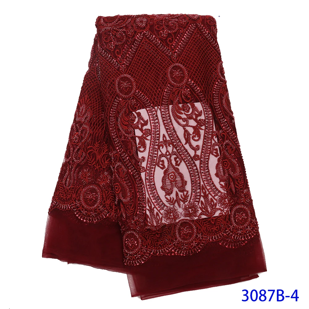 Royal Blue Beaded Lace Fabrics African French Tulle Mesh Fabric Luxury Heavy Handmade Beads Nigerian Net Lace KS3087B | Аксессуары для