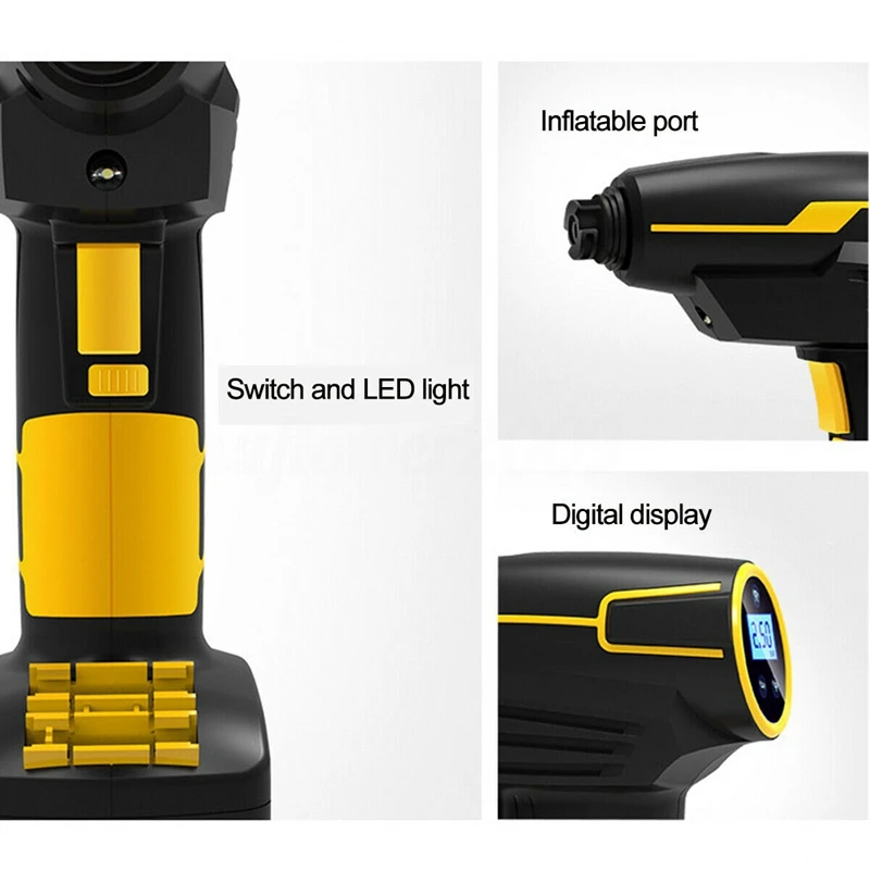 

Portable Air Compressor Cordless Tire Inflator with Digital Display, LED Lighting,Rechargeable Tire Pressure Gauge 12V/150PSI Pe