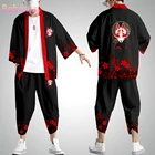 Кимоно и брюки в японском стиле для мужчин и женщин, кардиган, блузка, хаори Оби, азиатская одежда, цвет черный лисы