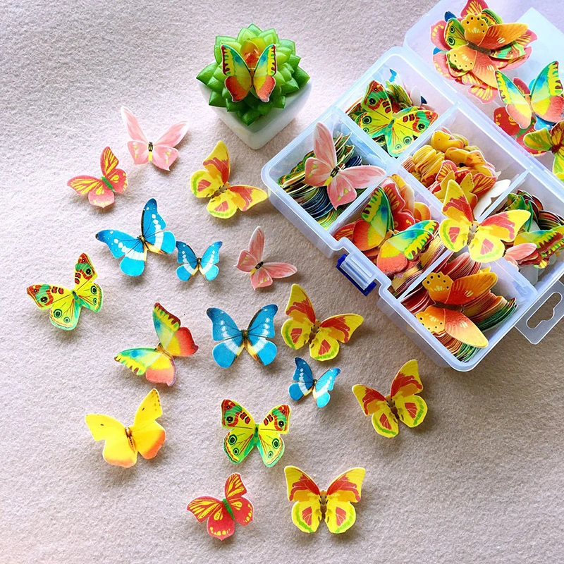 

100/360pcs set Mixed Butterfly Edible Cake Topper Glutinous Wafer Rice Paper Cupcake Toppers For Wedding Party Cake Decorations