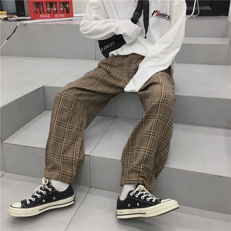 

Loose Bottom Yellow Side Casual Pants Harajuku 2020 New Autumn and Winter Korean Ins Simple Plaid Pants