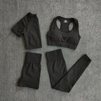 wareball 4pcs yoga set womens sportwear gym clothing fitness long sleeve crop top high waist leggings sports suits