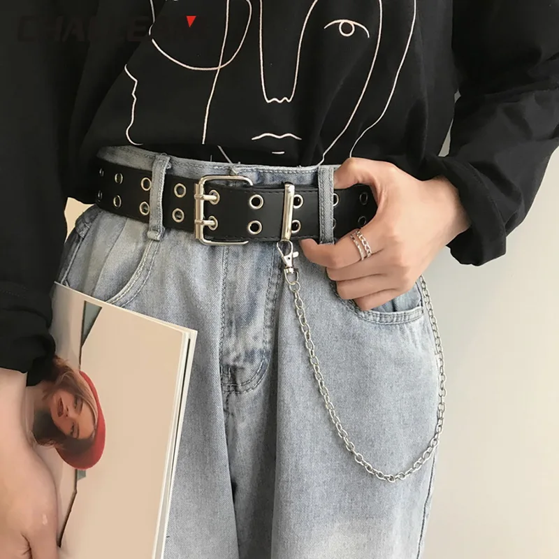 

Women Punk Chain Fashion Belt Adjustable Double/Single Row Hole Eyelet Waistband with Eyelet Chain Decorative Belts 2021 New