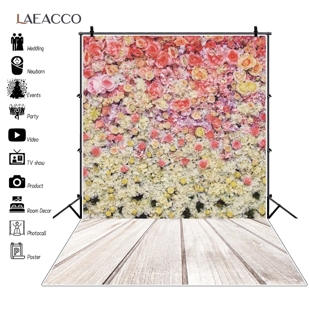 

Фон для фотосъемки детей на день рождения Laeacco, с изображением розы, стены, деревянного пола, свадебной вечеринки