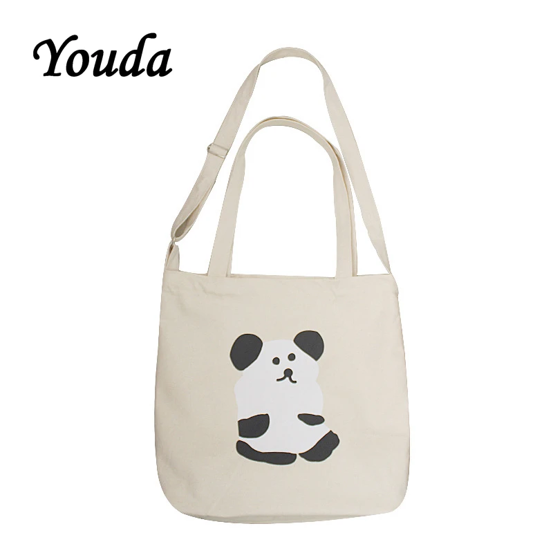Youda Original Design New Handbag Cartoon Panda Print Crossbody Canvas Bag Large Capacity College Style Cute Ladies Shoulder |