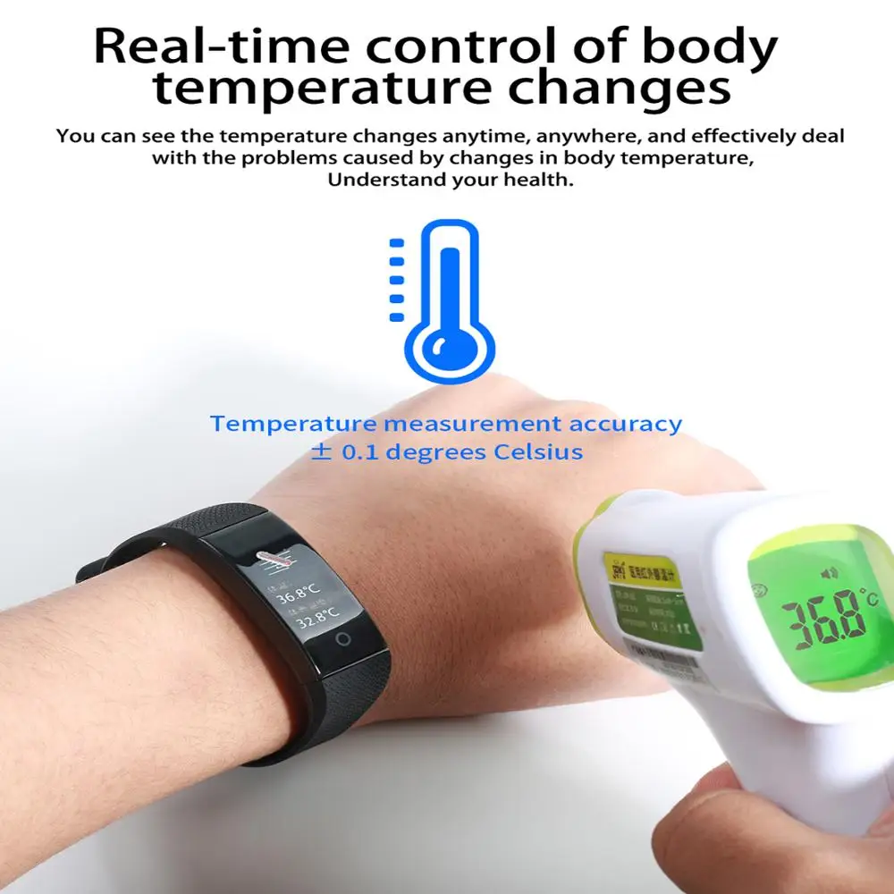 Умный Браслет QW18T с определением температуры тела большим экраном измерение