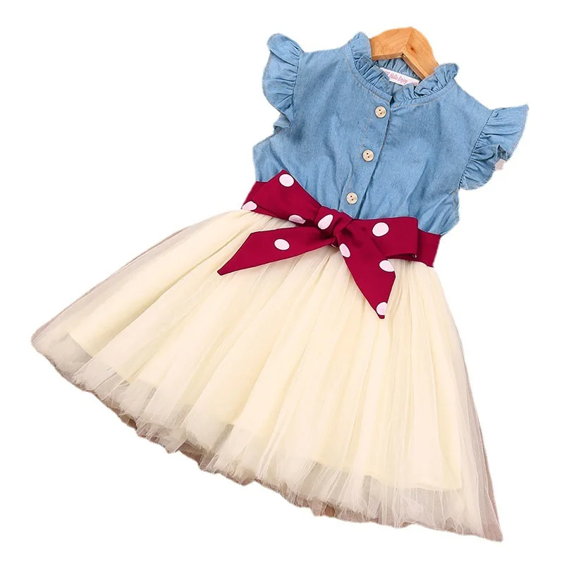 

Summer Girls Dress 2-6Y Summer Child Kid Girl Tutu Dress Bow Tulle Sleeveless Dresses for Girls Flower Girl Dresses