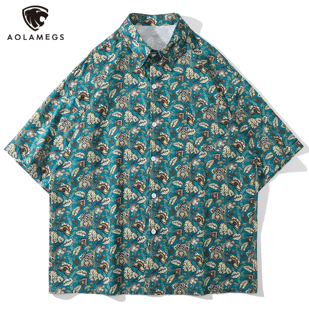 

Aolamegs Мужская рубашка с цветочным принтом, хлопковые рубашки с коротким рукавом, ЯПОНСКИЕ ВИНТАЖНЫЕ Свободные повседневные Модные Бермуды, ...