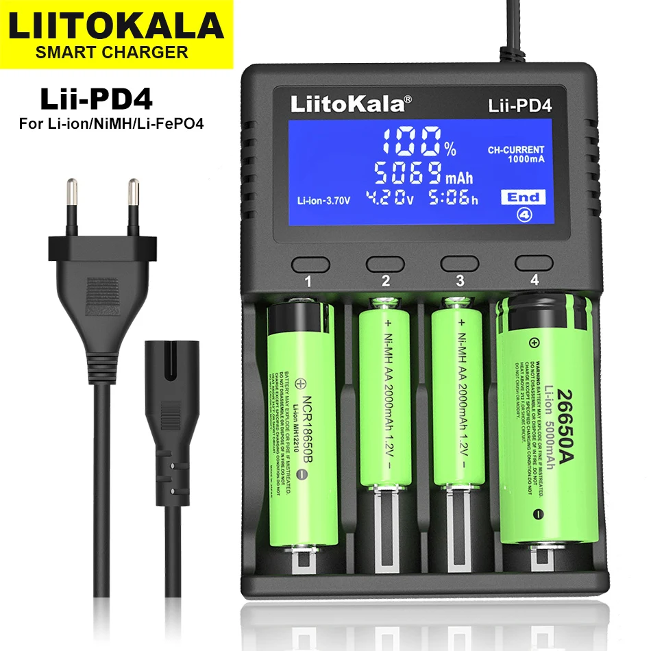 Зарядное устройство Liitokala для литиевых батарей Φ Lii-PD4 3 7 V 18350 18500 16340 21700 20700 26650 AA AAA