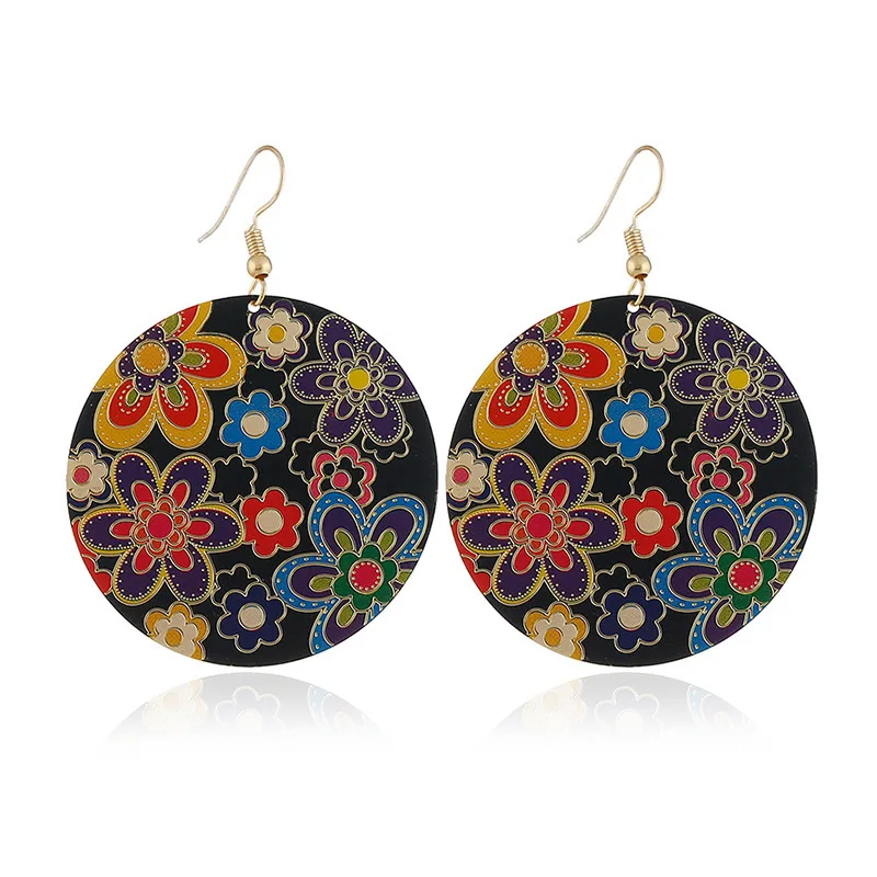 JQUEEN Fashion Design Flowers Geometric Round Earrings For Women Ethnic Oil Eardrop Brincos Oorbellen Bijoux Femme | Украшения и