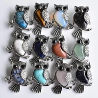 fashion vintage copper plated owl cute natural tiger eye stone onyx opal pendants for jewelry making wholesale 12pcslot free