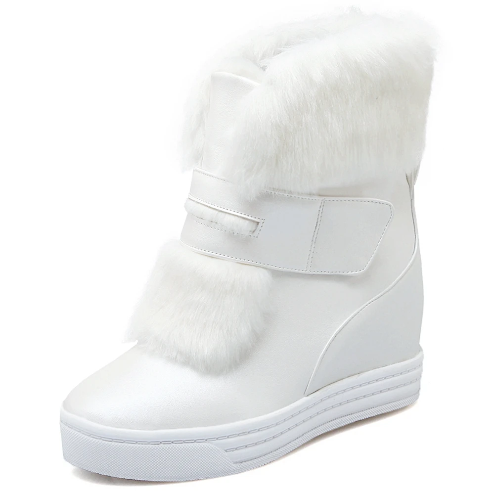 

New Sweet Keep Warm Plush Fur Wedges High Heels Russia Winter Snow Booties Women Shoes Boots Female