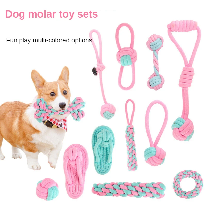 

Dog Toy Pet Toy Pet Supplies Powder Blue Cotton Rope Knot Toys Combination Bite Molar Interaction Puppy Teething Toys