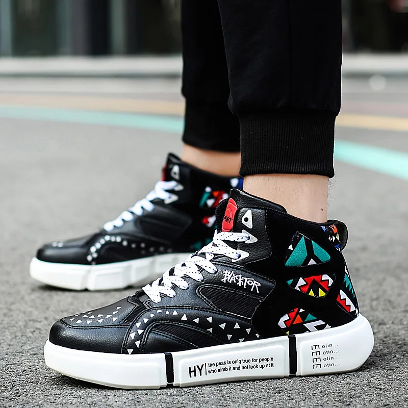 

Мужские высокие кроссовки с граффити, повседневная дизайнерская Удобная дышащая обувь на платформе, осень