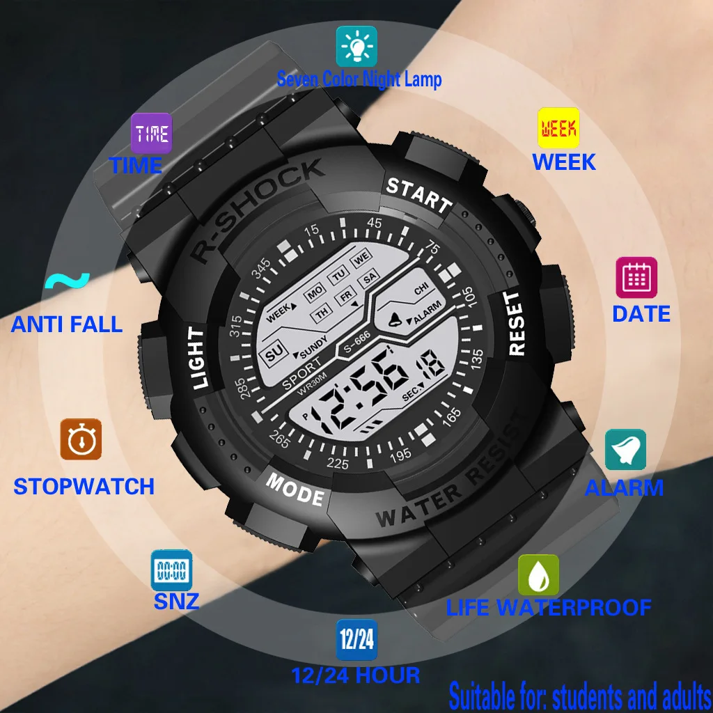 

2021 Casual Men Sports Watches Digital LED Electronic Quartz Wristwatches Watch Multi Functional Display Waterproof Men's Watch