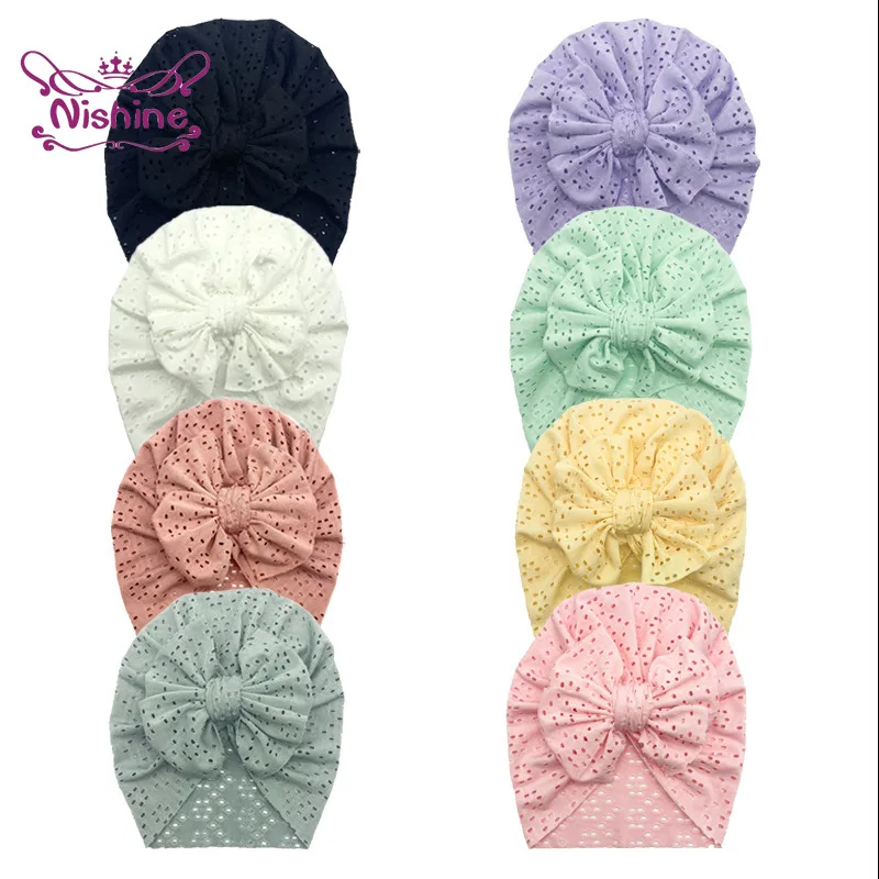 

18*20 CM Comfortable Breathable Baby Turban Hat Solid Color Bowknot Infant Caps Newborn Headwear Hair Accessories Holiday Gifts