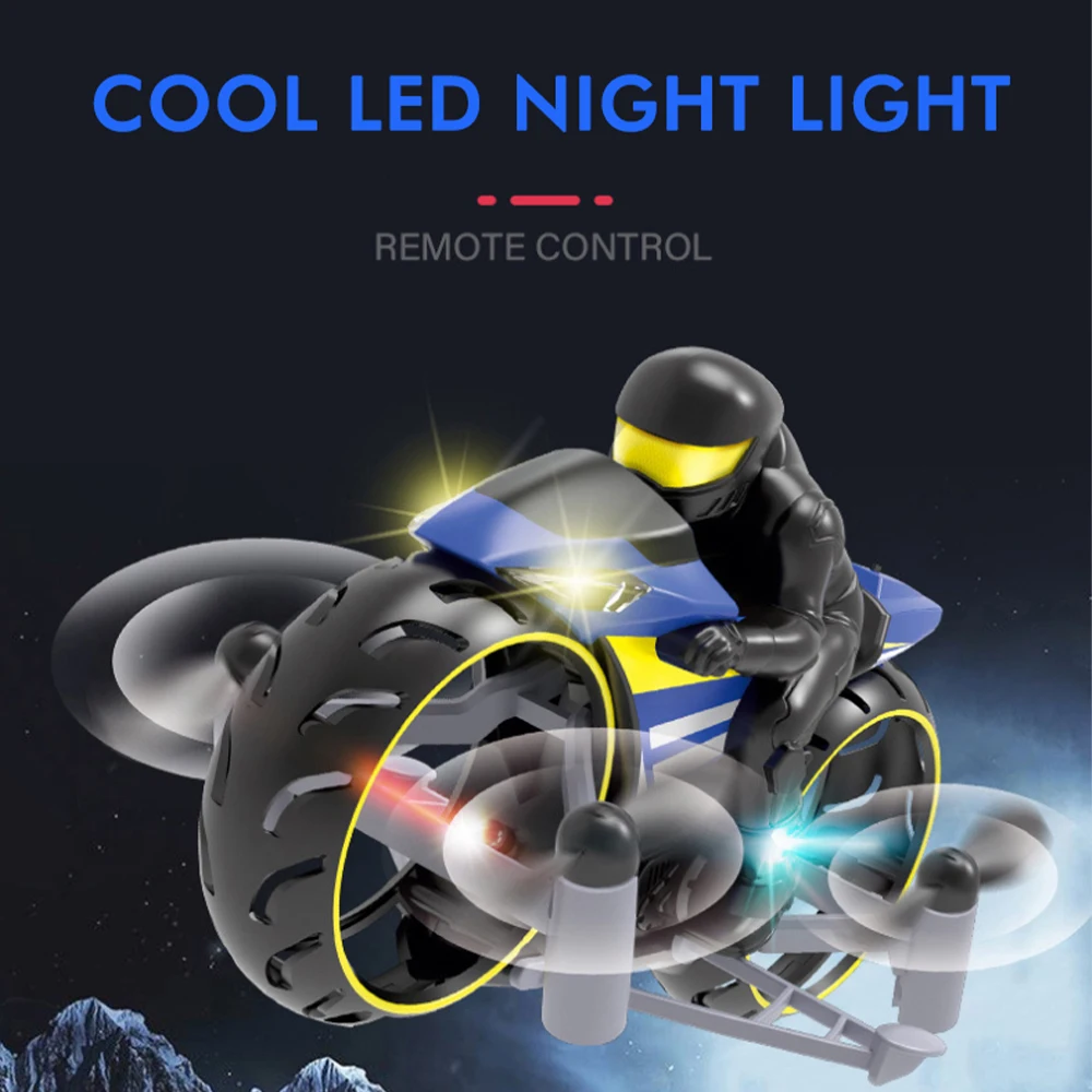 Радиоуправляемый мотоцикл 2 в 1 Land And Air двухрежимный перезаряжаемый трюковый флип