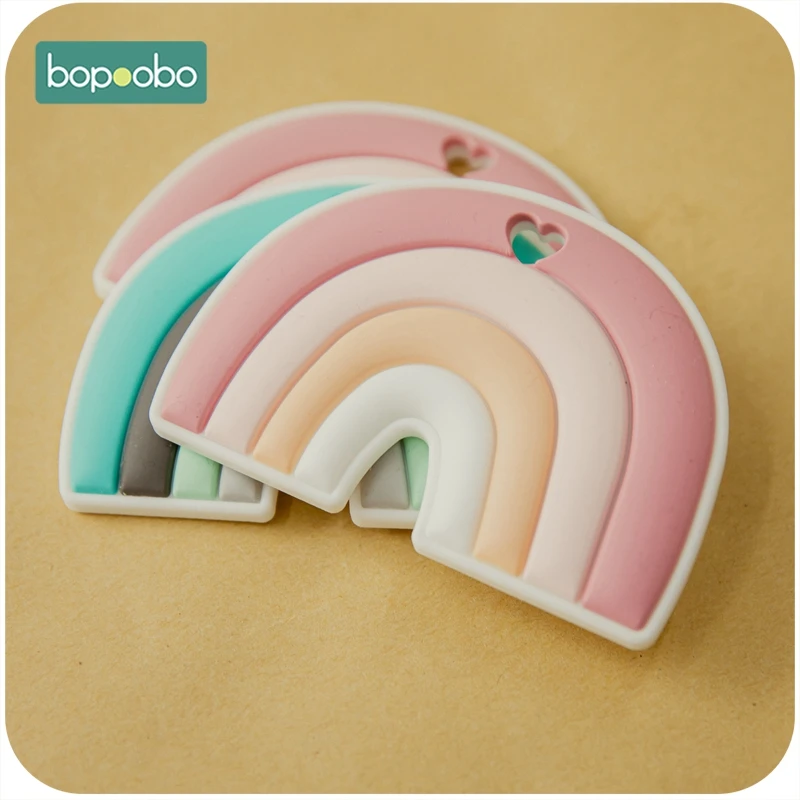 

Bopoobo 10pc Baby Teethers Food Grade Silicone Rainbow Teether Chewable DIY Pacifier Chain Toys Teething Baby Products