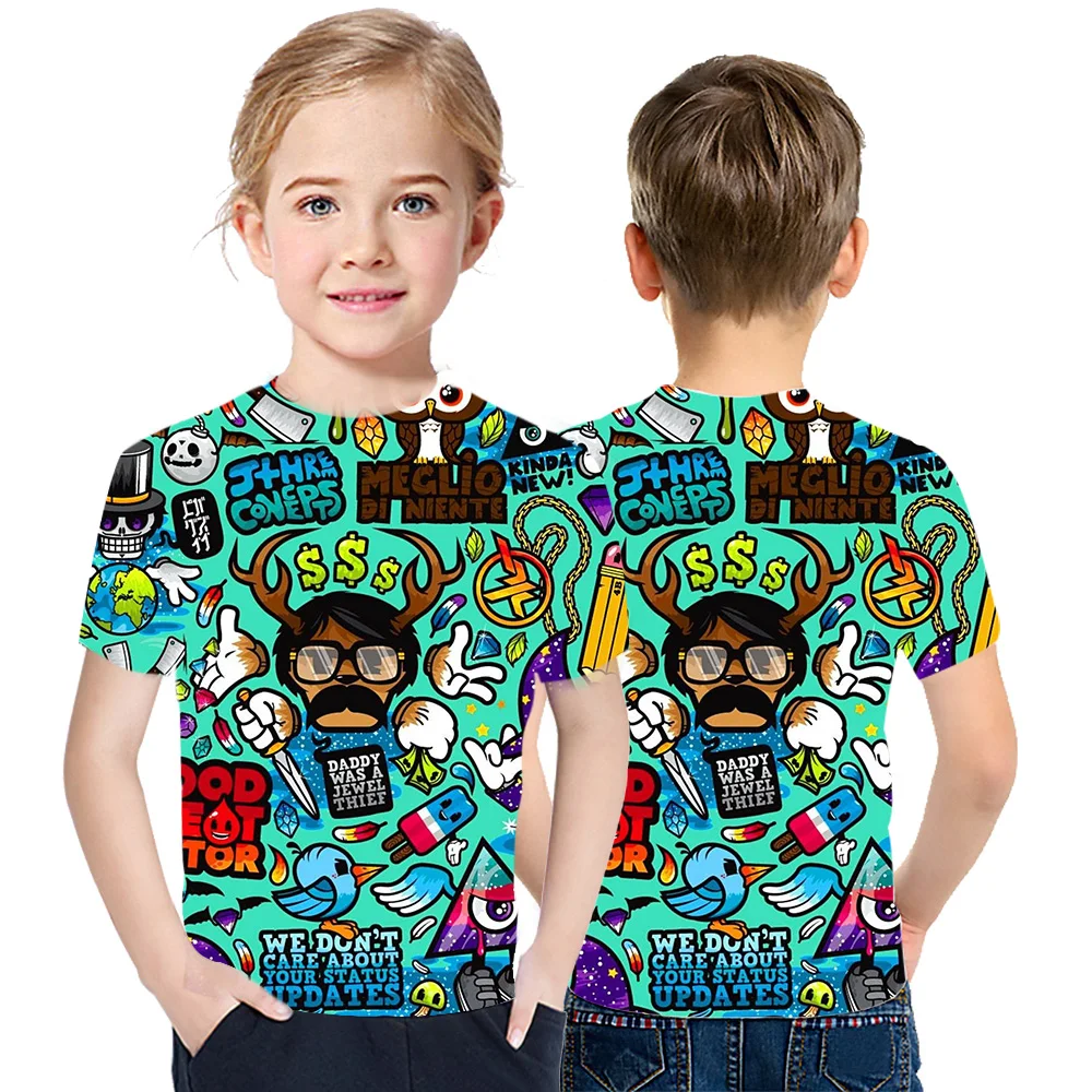 

Hot Sale GRAFFITI 3D Printing Children Pattern Summer Harajuku Style 3D T-shirt Boy And Girl T-shirt Quality Round Neck Tee