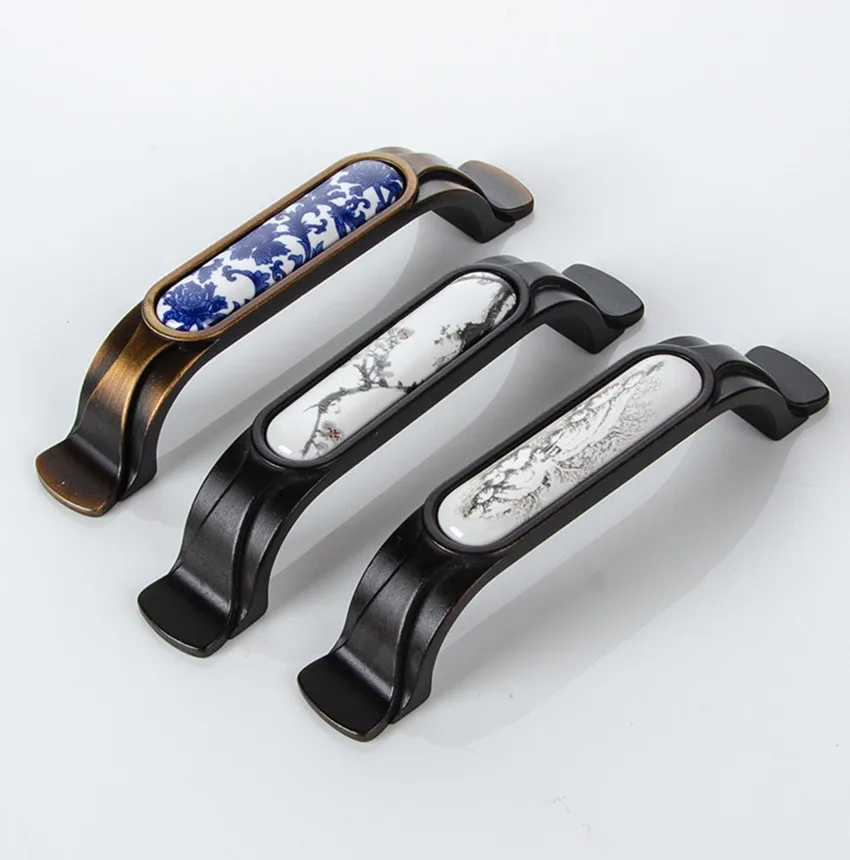 Ручка для кухонного шкафа керамическая ручка из мрамора черного и бронзового