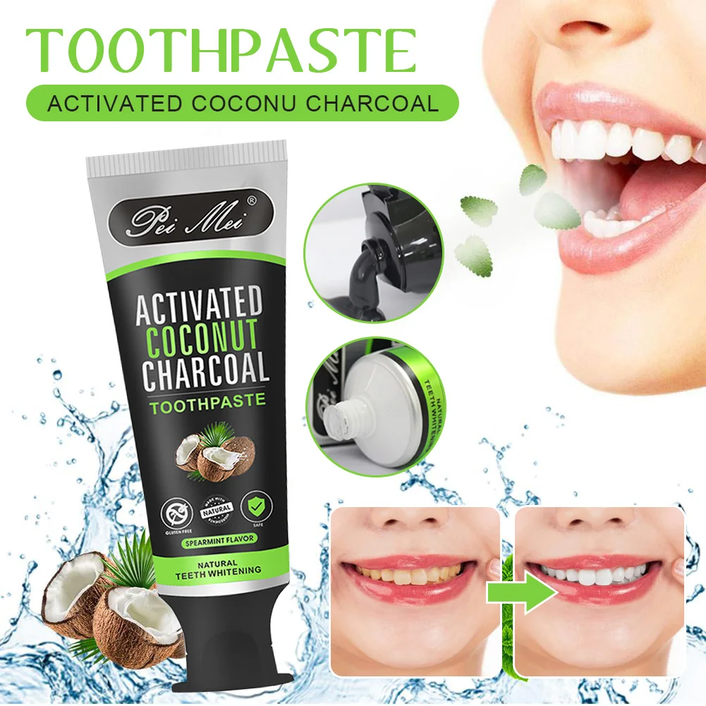 

Coconut Toothpaste White Activated Charcoal Reduce Bad Breath Tooth Stains Whitening Toothpaste Oral Care Remove oral residue