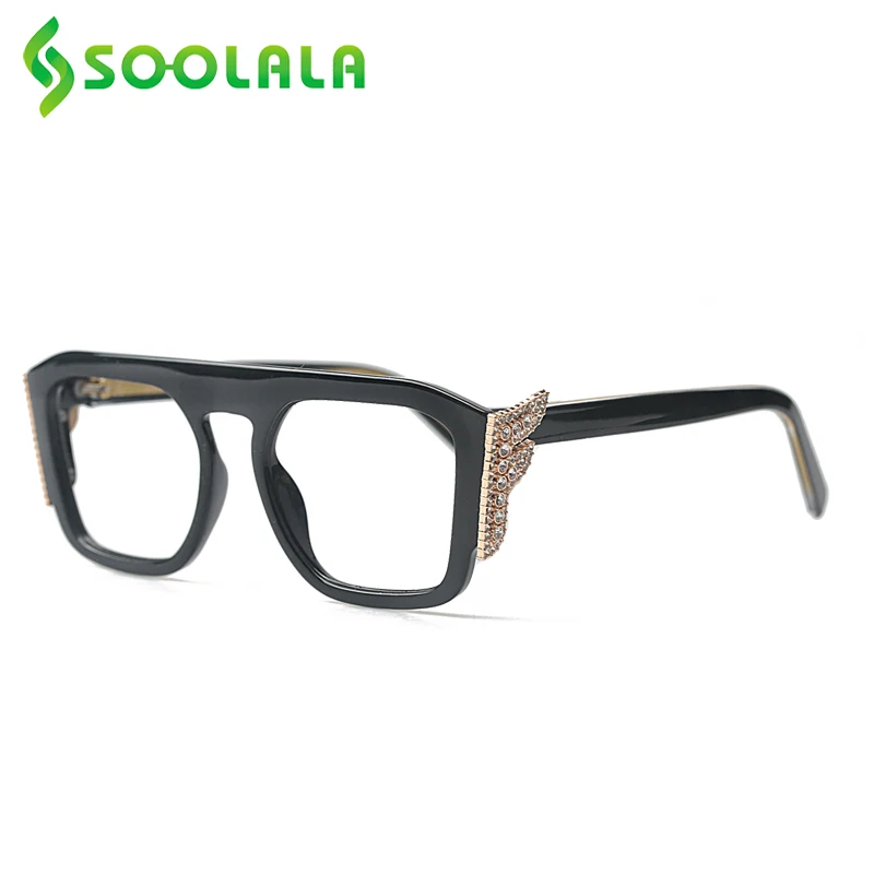 

SOOLALA Square Oversized Reading Glasses Women with Bling Rhinestones Eyeglasses Frame Reader Presbyopia Glasses +1.0 to 4.0